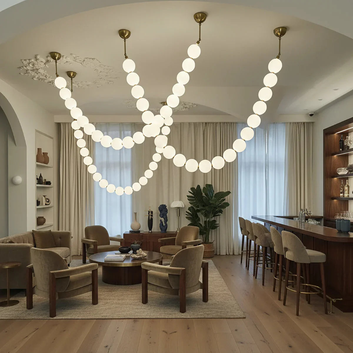 Luxurious Pearl Necklace Brass Chandelier – Brass detail 12