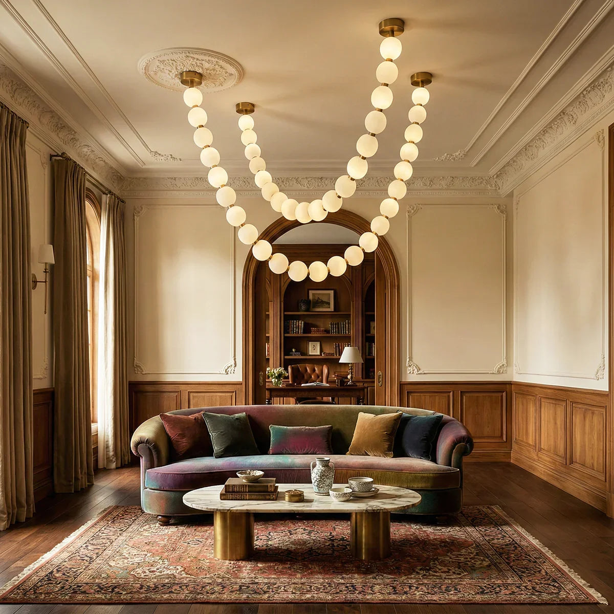 Luxurious Pearl Necklace Brass Chandelier – Brass detail 2