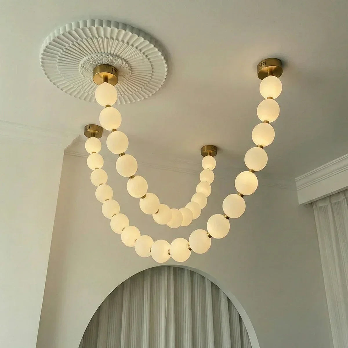 Luxurious Pearl Necklace Brass Chandelier – Brass detail 16
