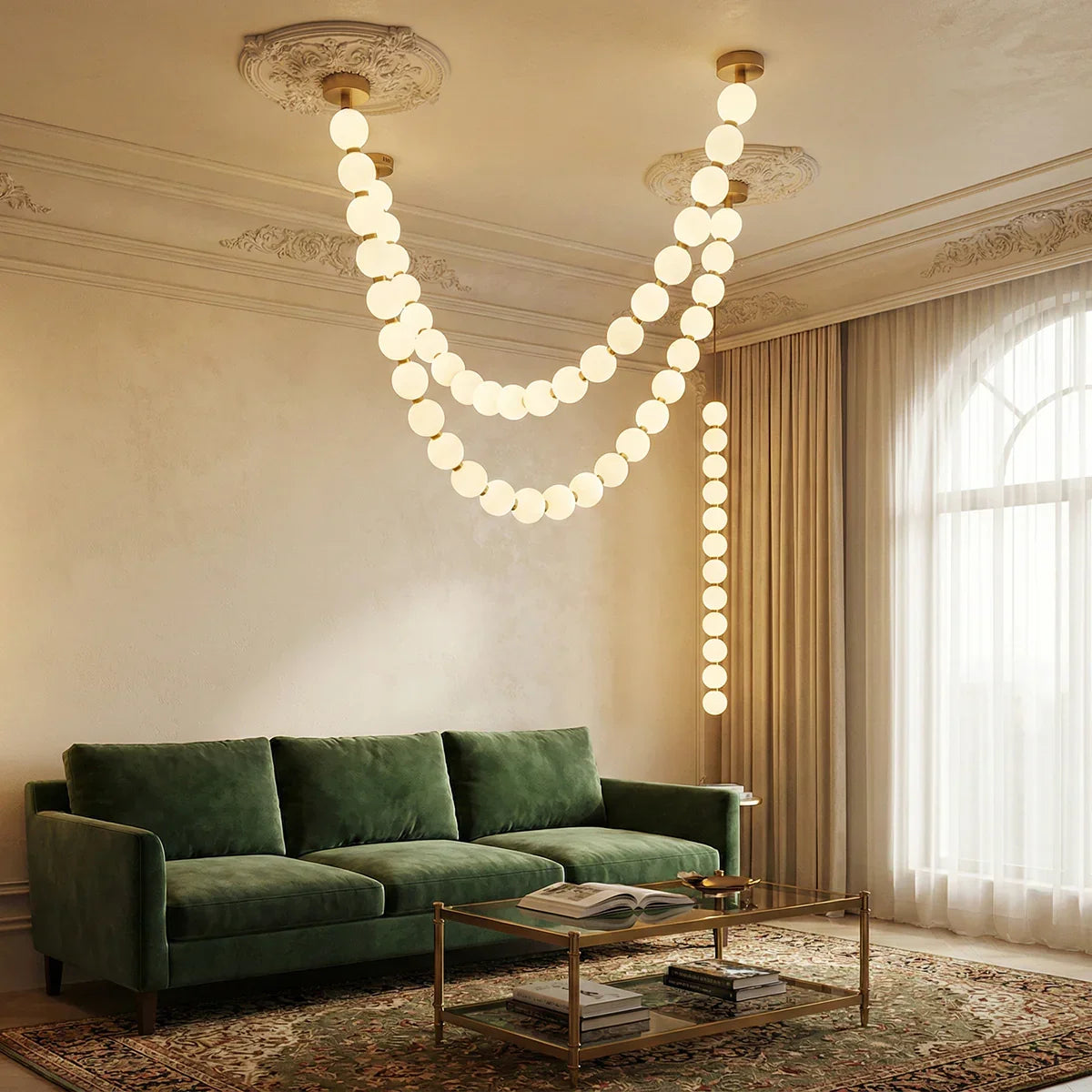 Luxurious Pearl Necklace Brass Chandelier – Brass detail 7