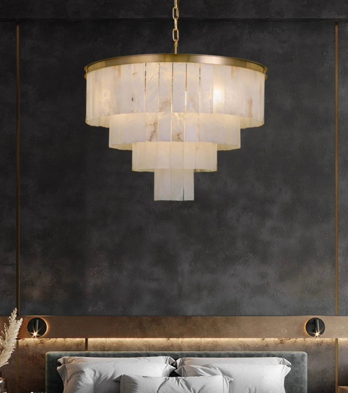 Rectangular Alabaster Tiered Round Chandelier – Alabaster detail 12
