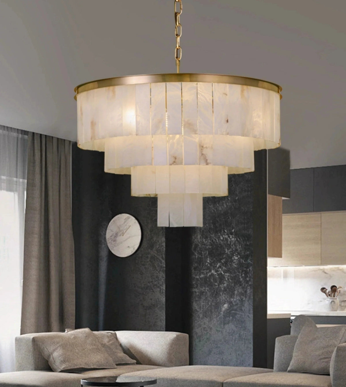 Rectangular Alabaster Tiered Round Chandelier – Alabaster detail 13