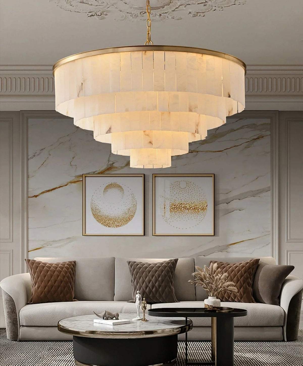 Rectangular Alabaster Tiered Round Chandelier – Alabaster detail 9
