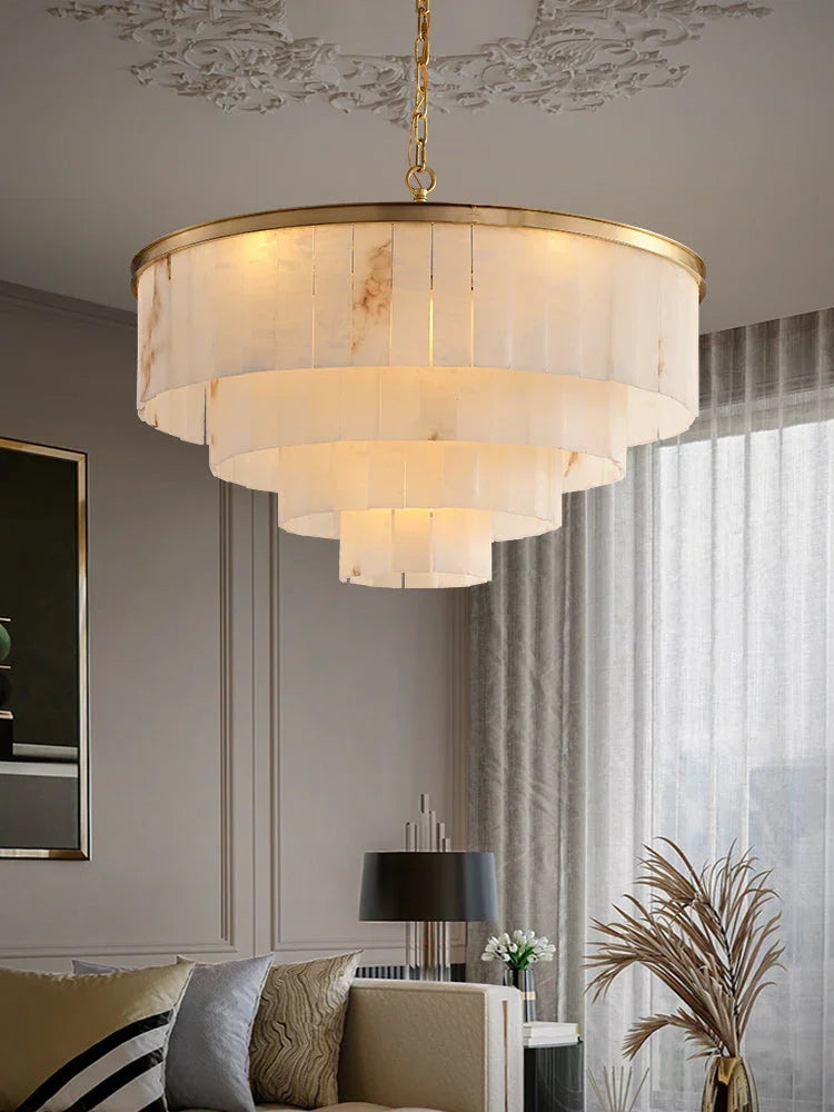 Rectangular Alabaster Tiered Round Chandelier – Alabaster detail 11