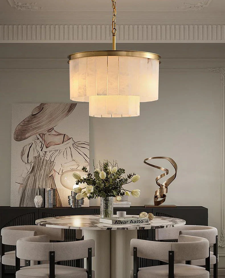Rectangular Alabaster Tiered Round Chandelier – Alabaster detail 8