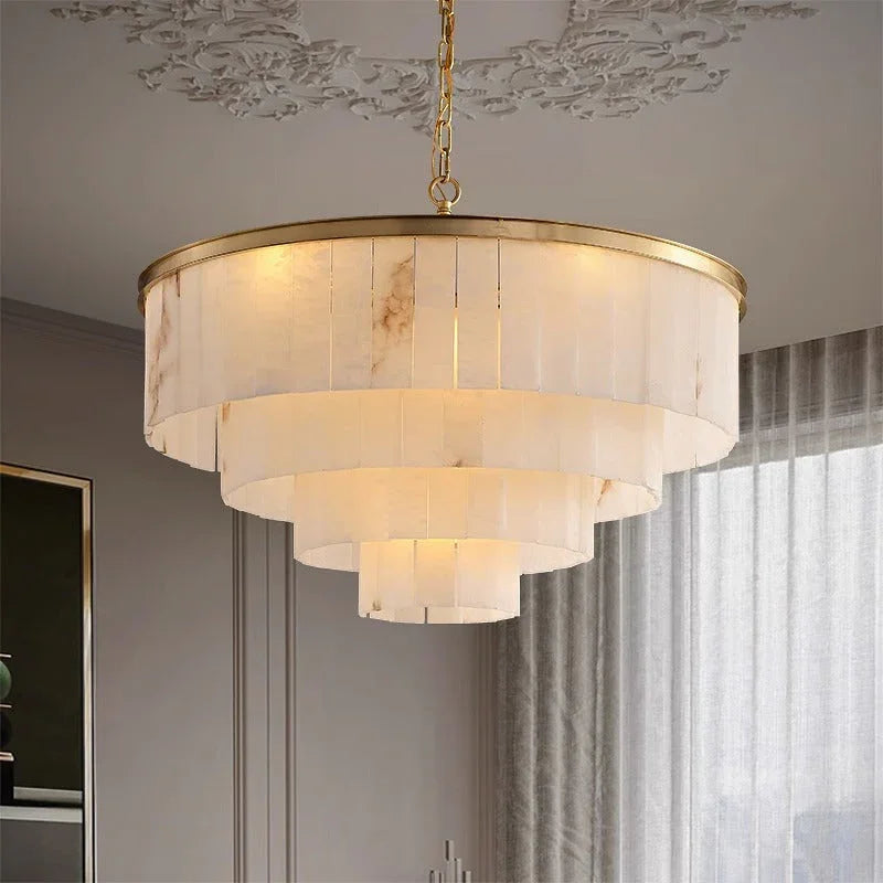 Rectangular Alabaster Tiered Round Chandelier – Alabaster detail 6