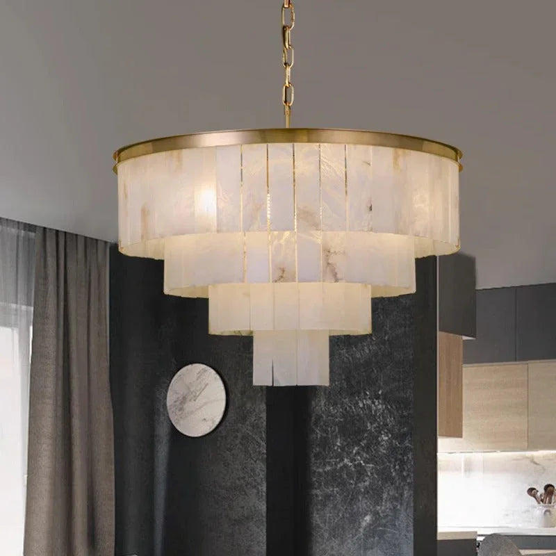 Rectangular Alabaster Tiered Round Chandelier – Alabaster detail 7