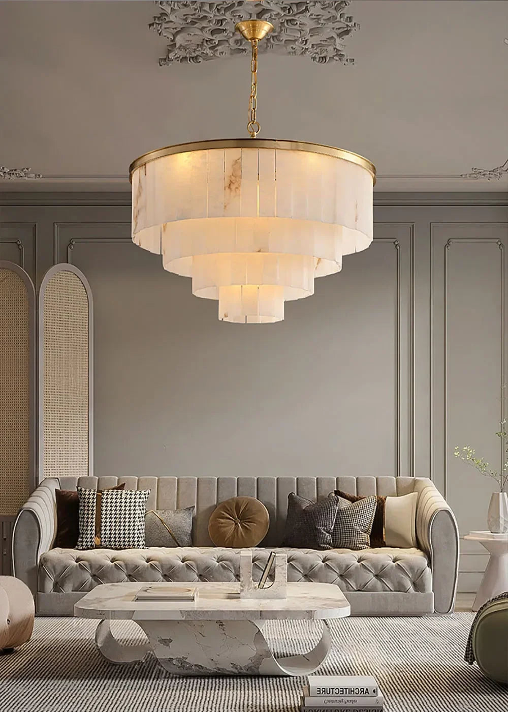 Rectangular Alabaster Tiered Round Chandelier – Alabaster detail 14