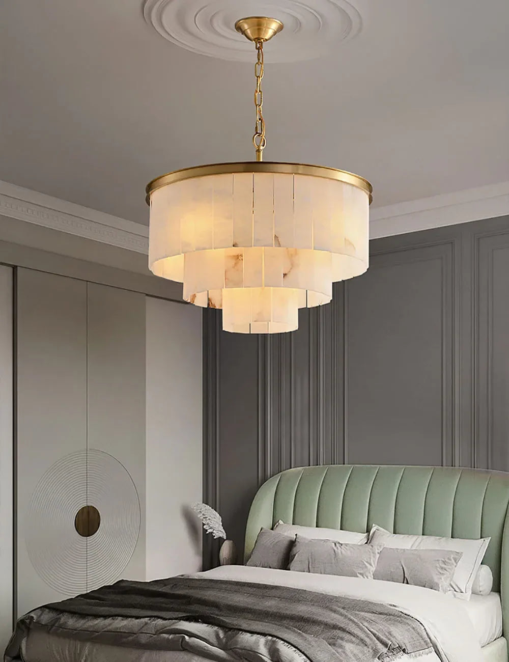 Rectangular Alabaster Tiered Round Chandelier – Alabaster detail 10