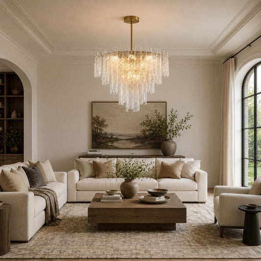 Modern Layered Textured Glass Chandelier