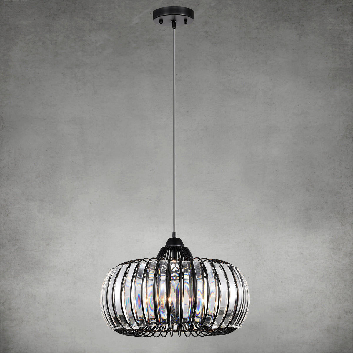 Modern Oblate Black Crystal Chandelier