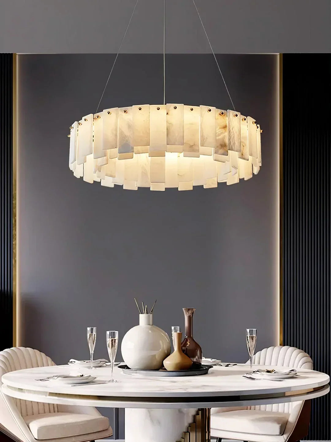 Modern Alabaster Celestial Round Chandelier – Alabaster detail 6