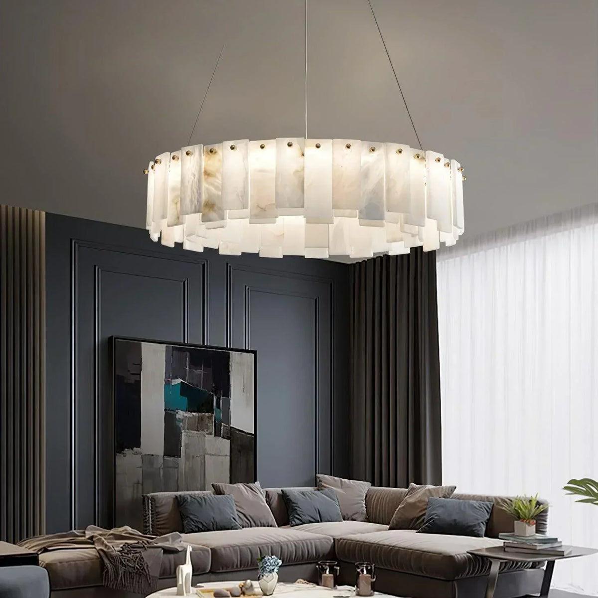 Modern Alabaster Celestial Round Chandelier – Alabaster detail 10