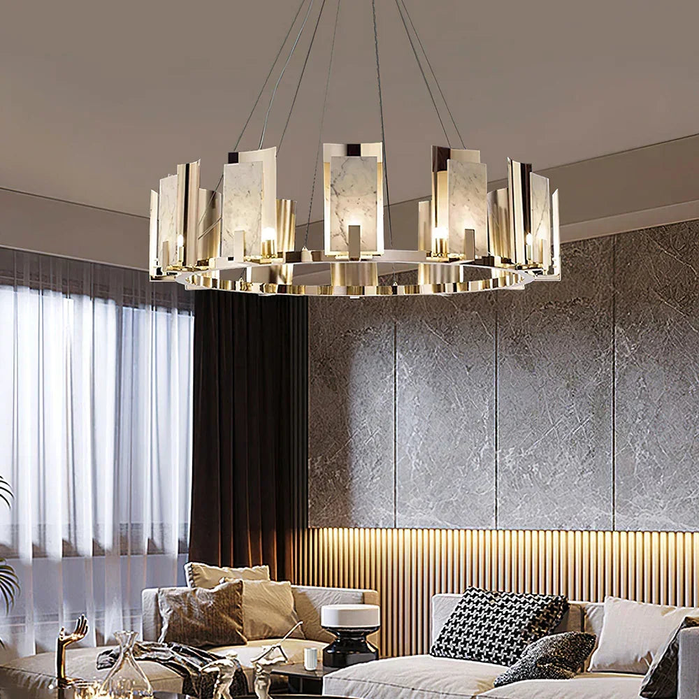 Modern Alabaster Jessie Round Chandelier – Alabaster detail 3
