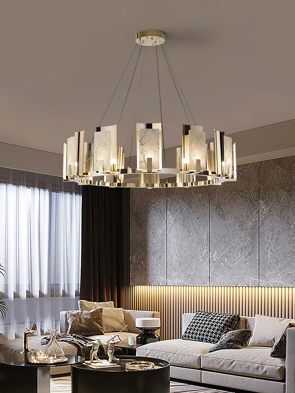 Modern Alabaster Jessie Round Chandelier – Alabaster detail 11
