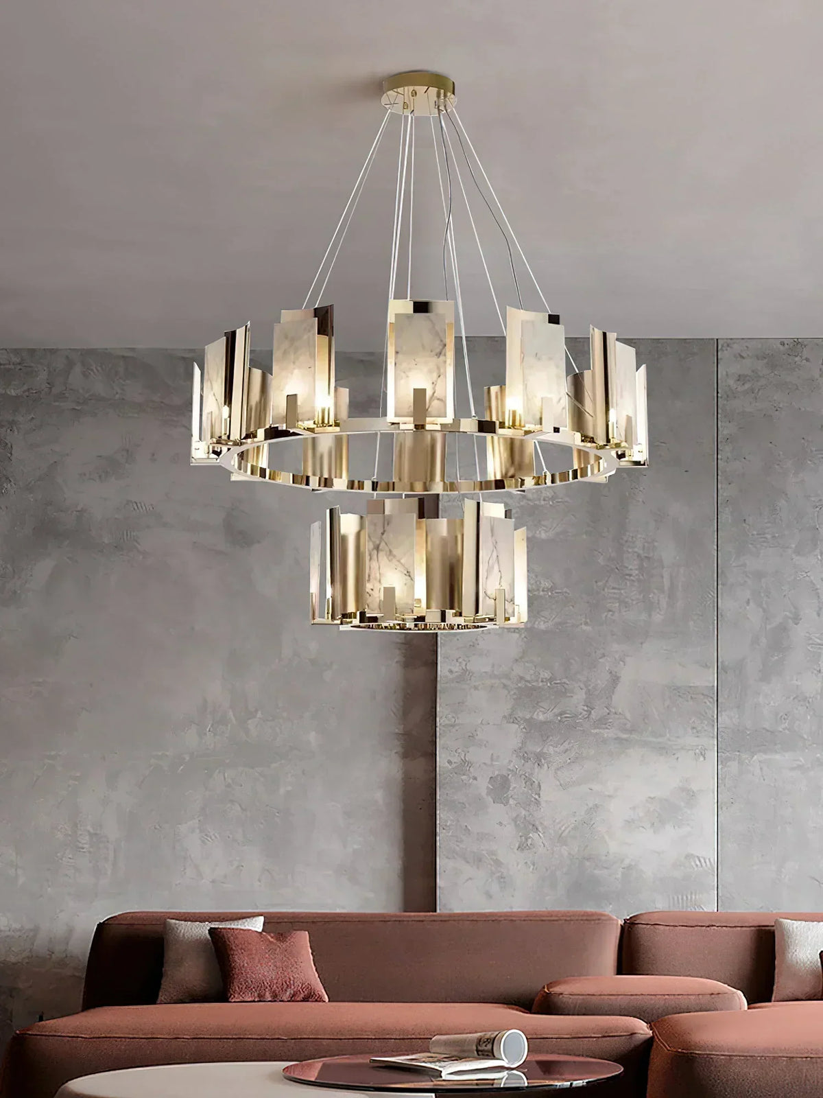 Modern Alabaster Jessie Round Chandelier – Alabaster detail 9