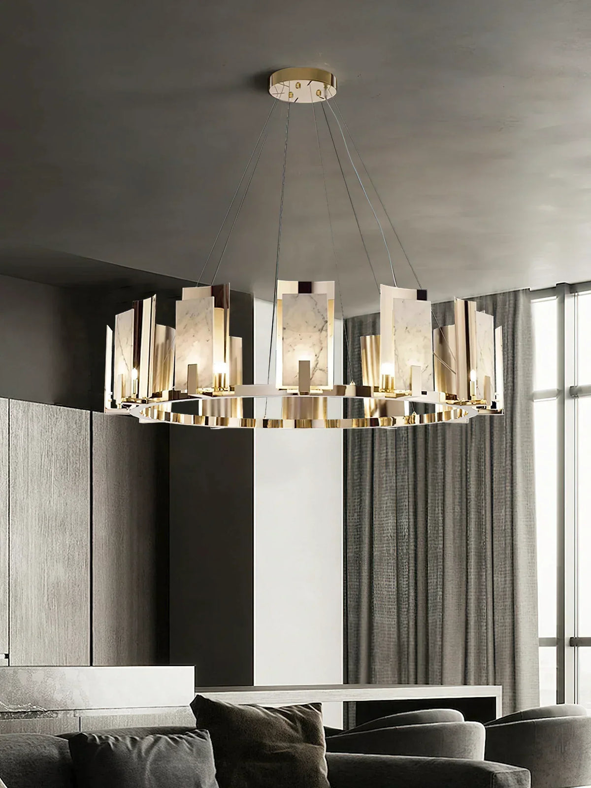 Modern Alabaster Jessie Round Chandelier – Alabaster detail 10