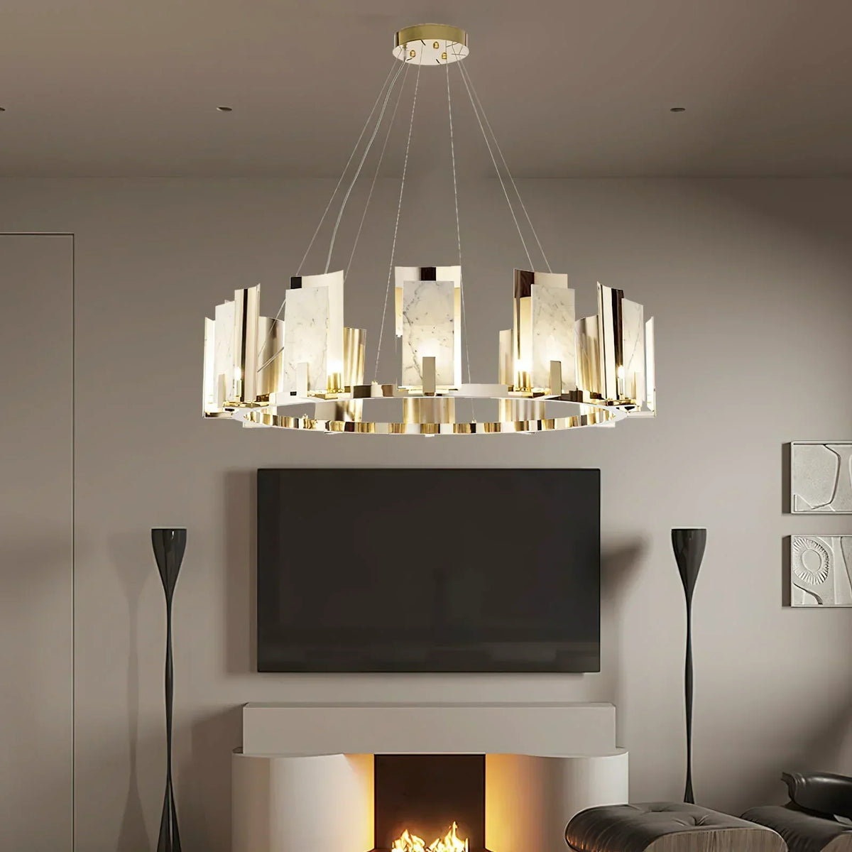 Modern Alabaster Jessie Round Chandelier – Alabaster detail 4