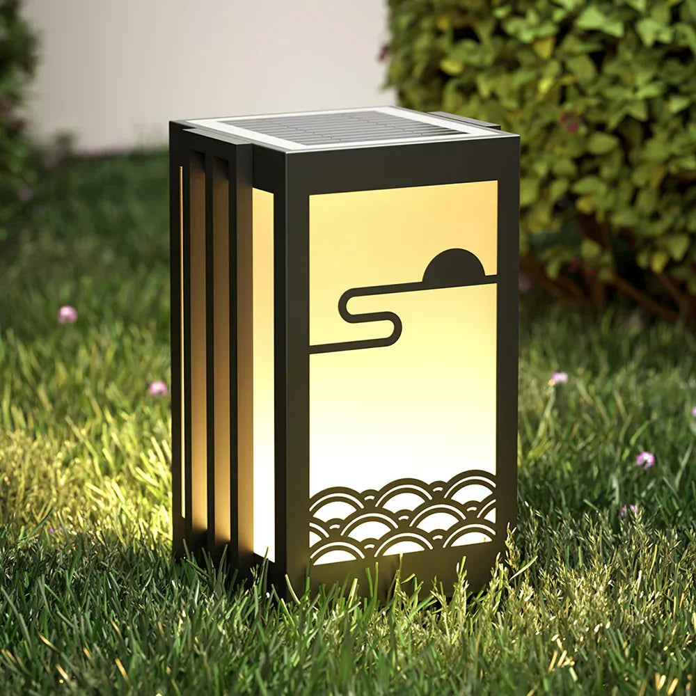 Modern Black Sunrise Pattern Outdoor Steel Light – Steel detail 2