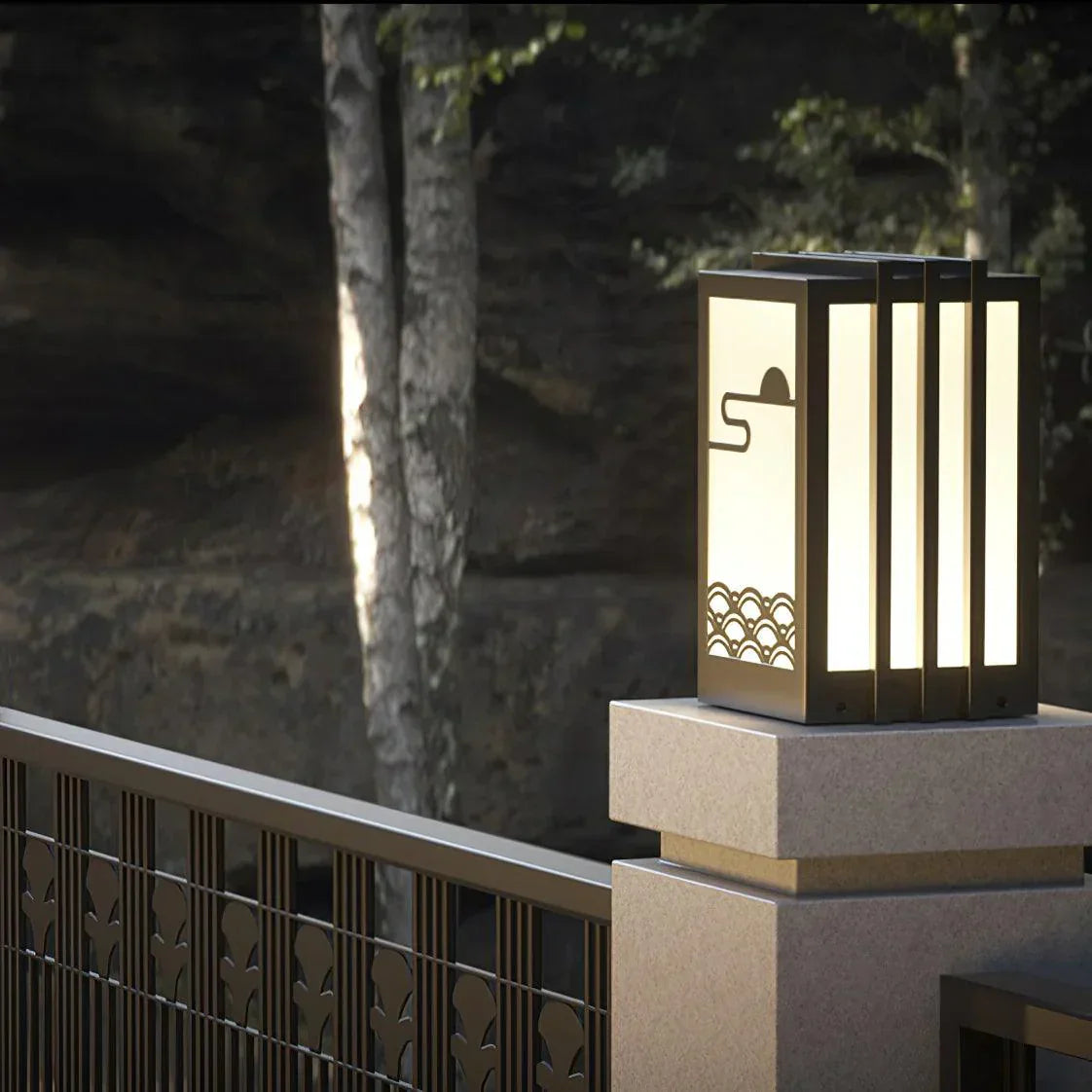 Modern Black Sunrise Pattern Outdoor Steel Light – Steel detail 8