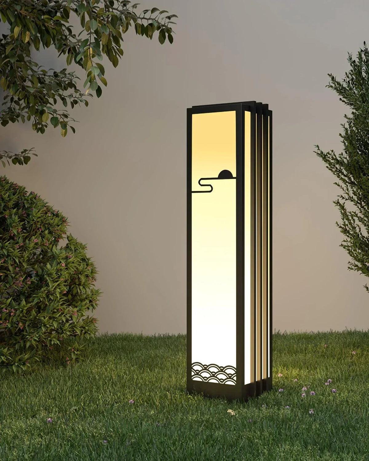 Modern Black Sunrise Pattern Outdoor Steel Light – Steel detail 4