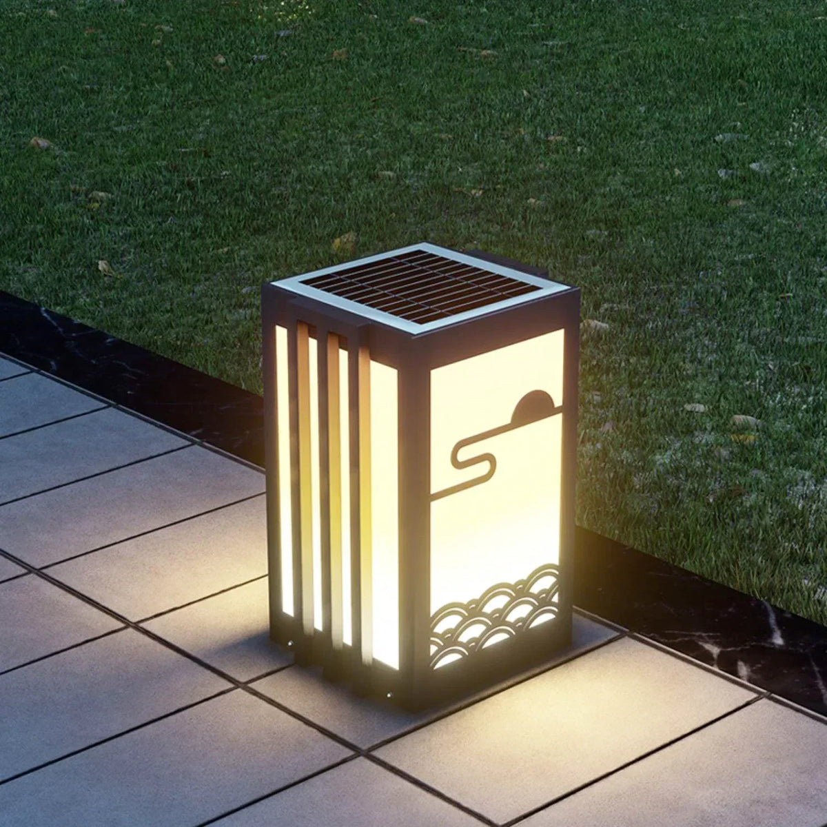 Modern Black Sunrise Pattern Outdoor Steel Light – Steel detail 3