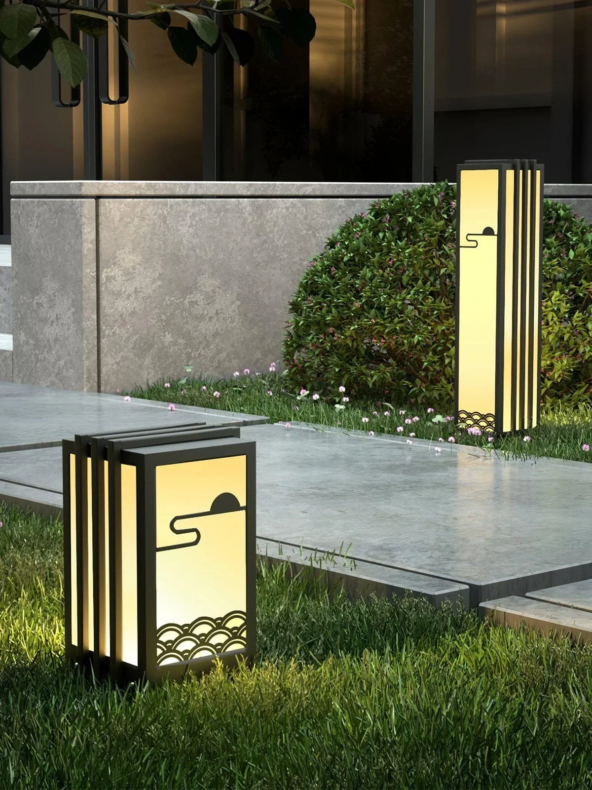 Modern Black Sunrise Pattern Outdoor Steel Light – Steel detail 7