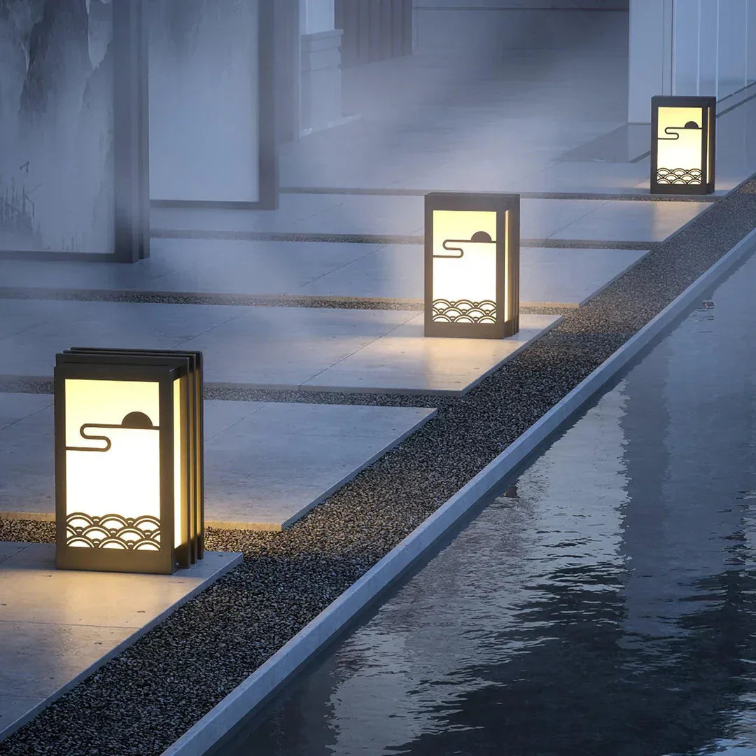 Modern Black Sunrise Pattern Outdoor Steel Light – Steel detail 6