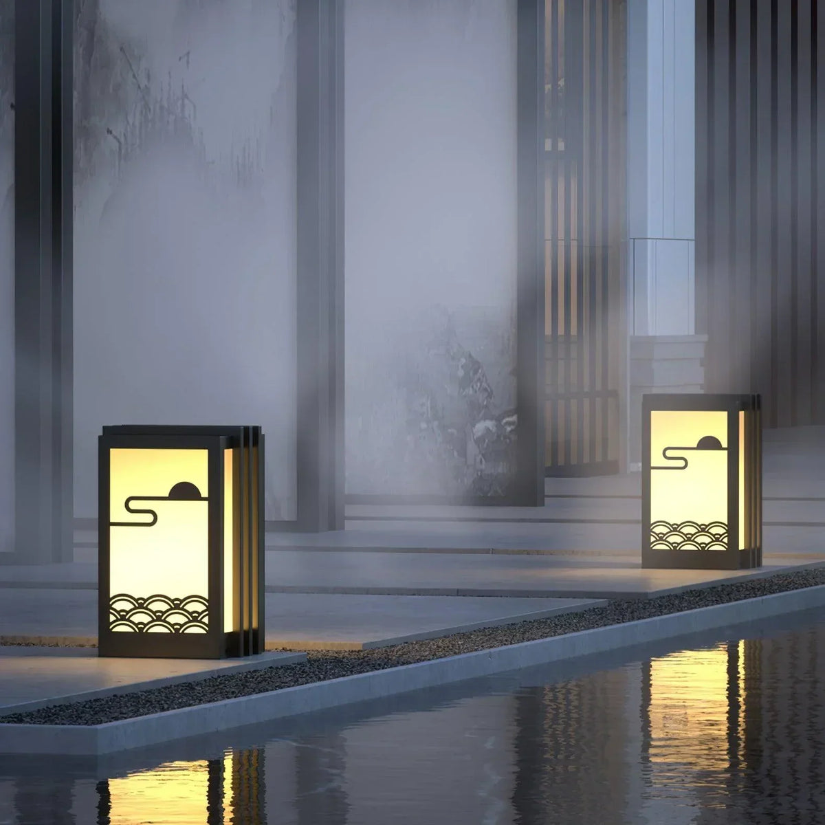 Modern Black Sunrise Pattern Outdoor Steel Light – Steel detail 9