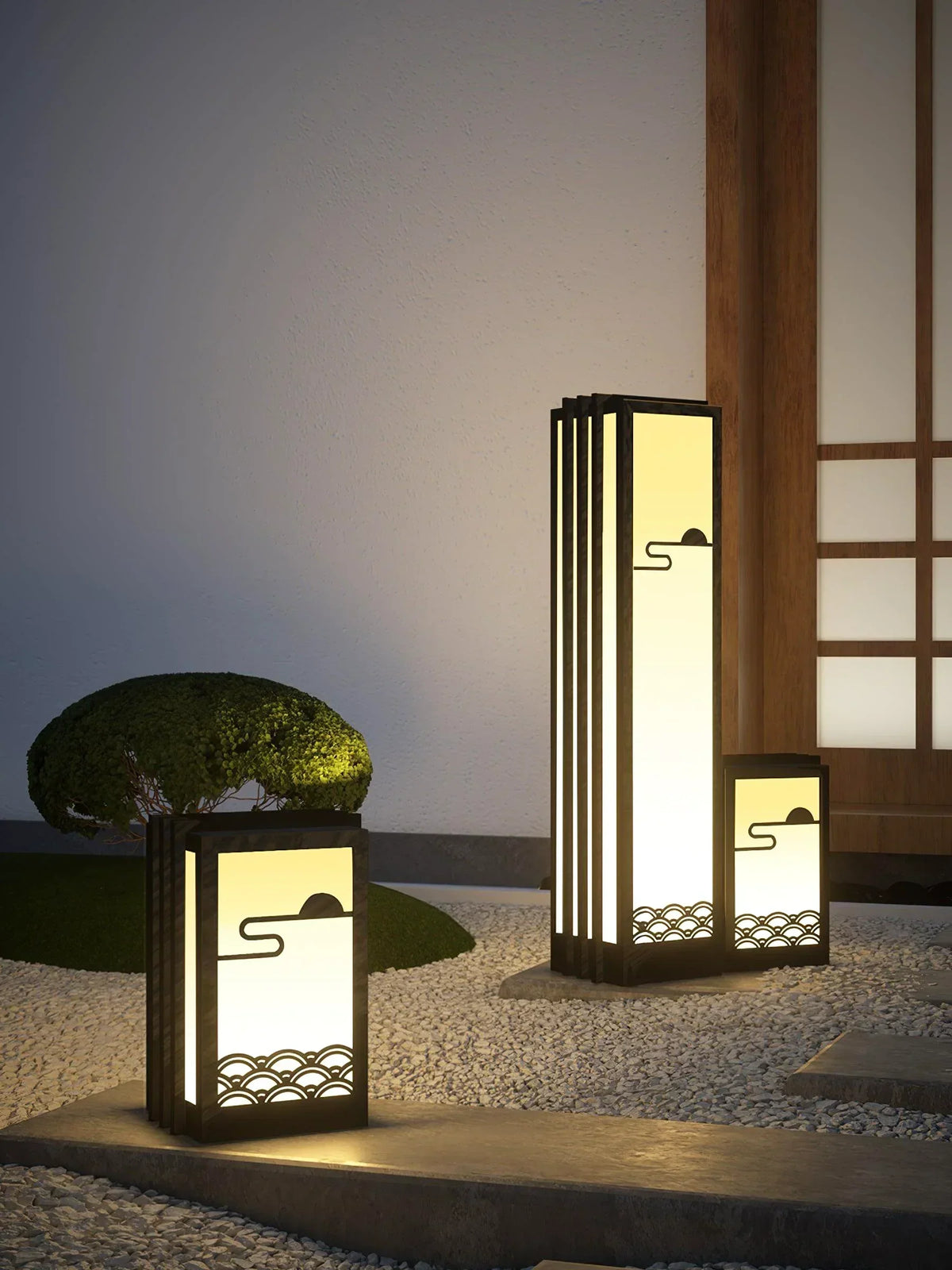 Modern Black Sunrise Pattern Outdoor Steel Light – Steel detail 5