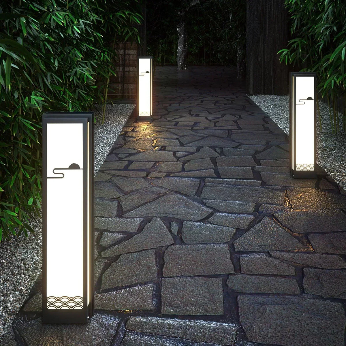 Modern Black Sunrise Pattern Outdoor Steel Light – Steel detail 10