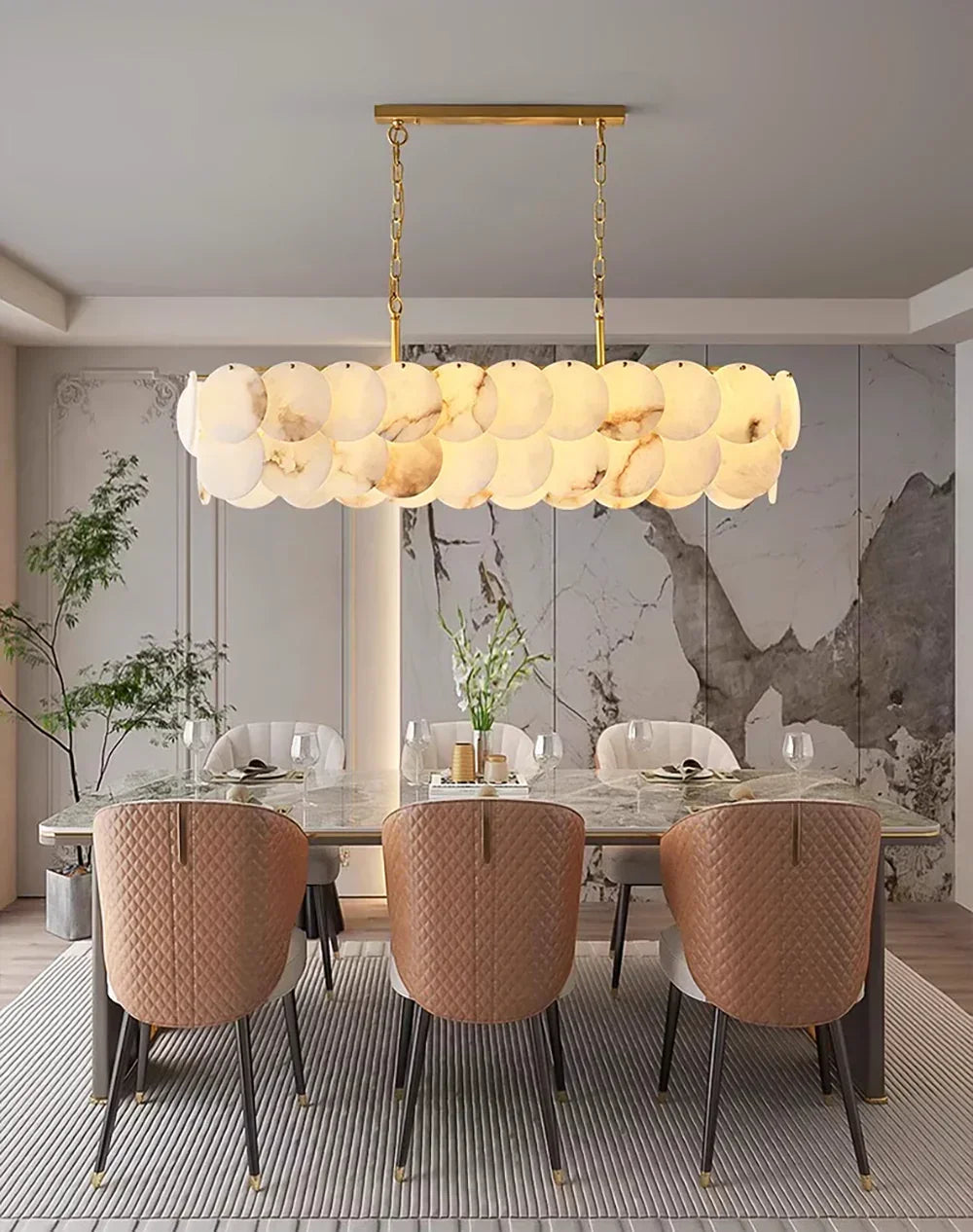 Modern Round Alabaste Alabaster Chandelier – Alabaster detail 9
