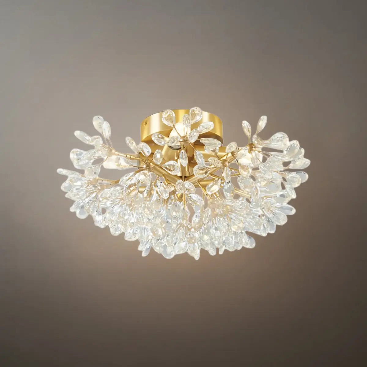 French Semi-Flush Brass Crystal Ceiling Light – Crystal detail 4
