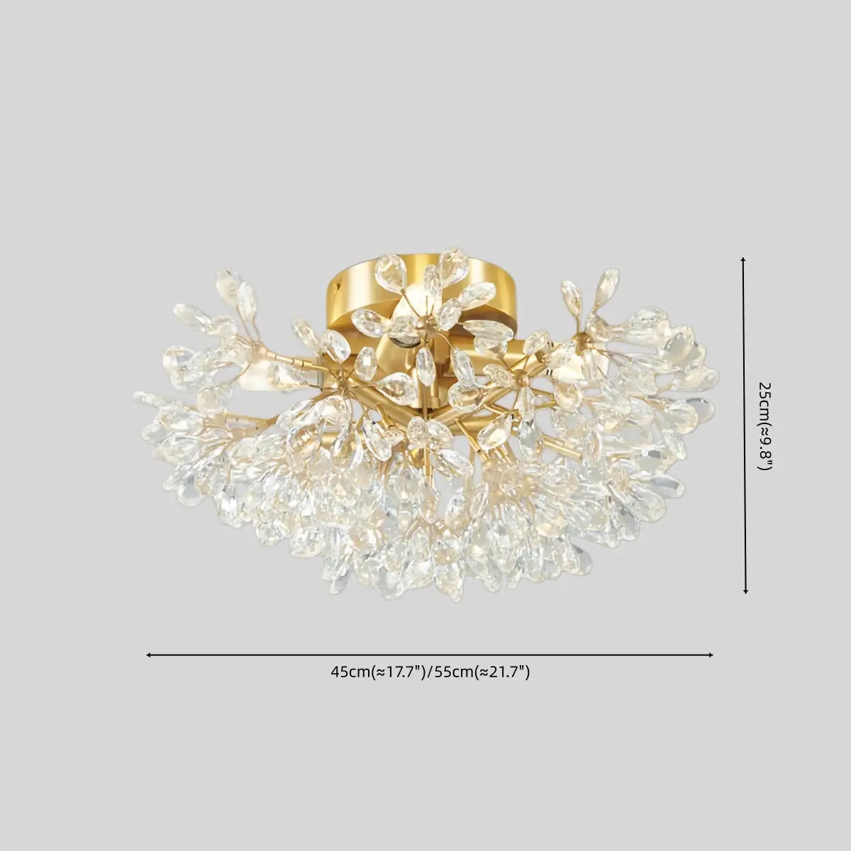 French Semi-Flush Brass Crystal Ceiling Light – Crystal detail 5