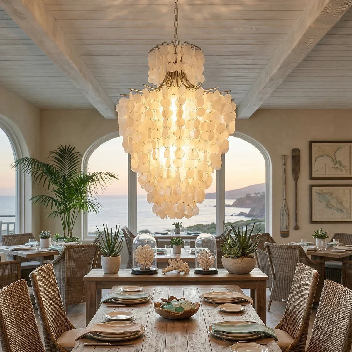 Natural Capiz Shell Tiered Iron Chandelier – Iron detail 8
