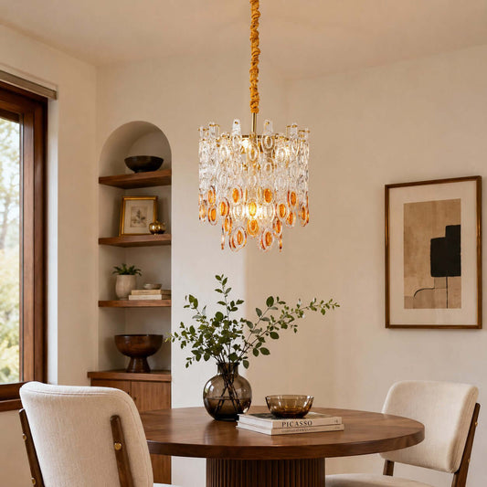Layered Art Round Sculptural Glass Chandelier