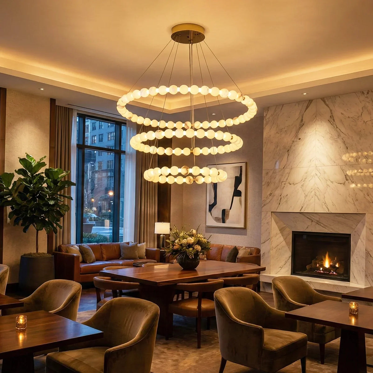 Pearl Alabaster Necklace Round Chandelier – Alabaster detail 12