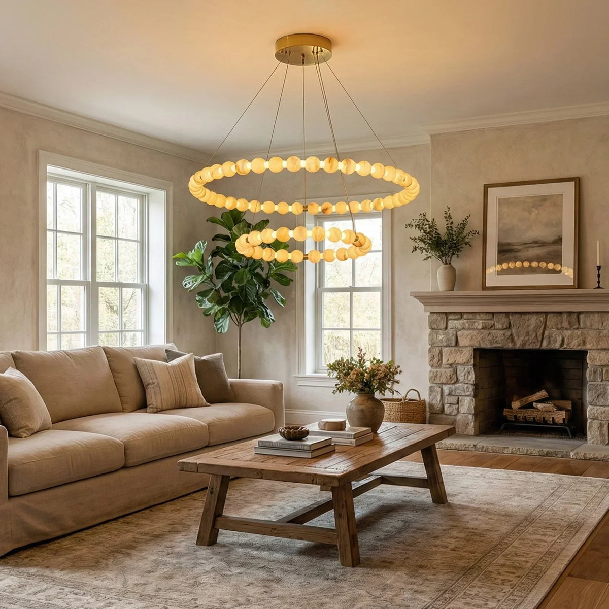 Pearl Alabaster Necklace Round Chandelier – Alabaster detail 2