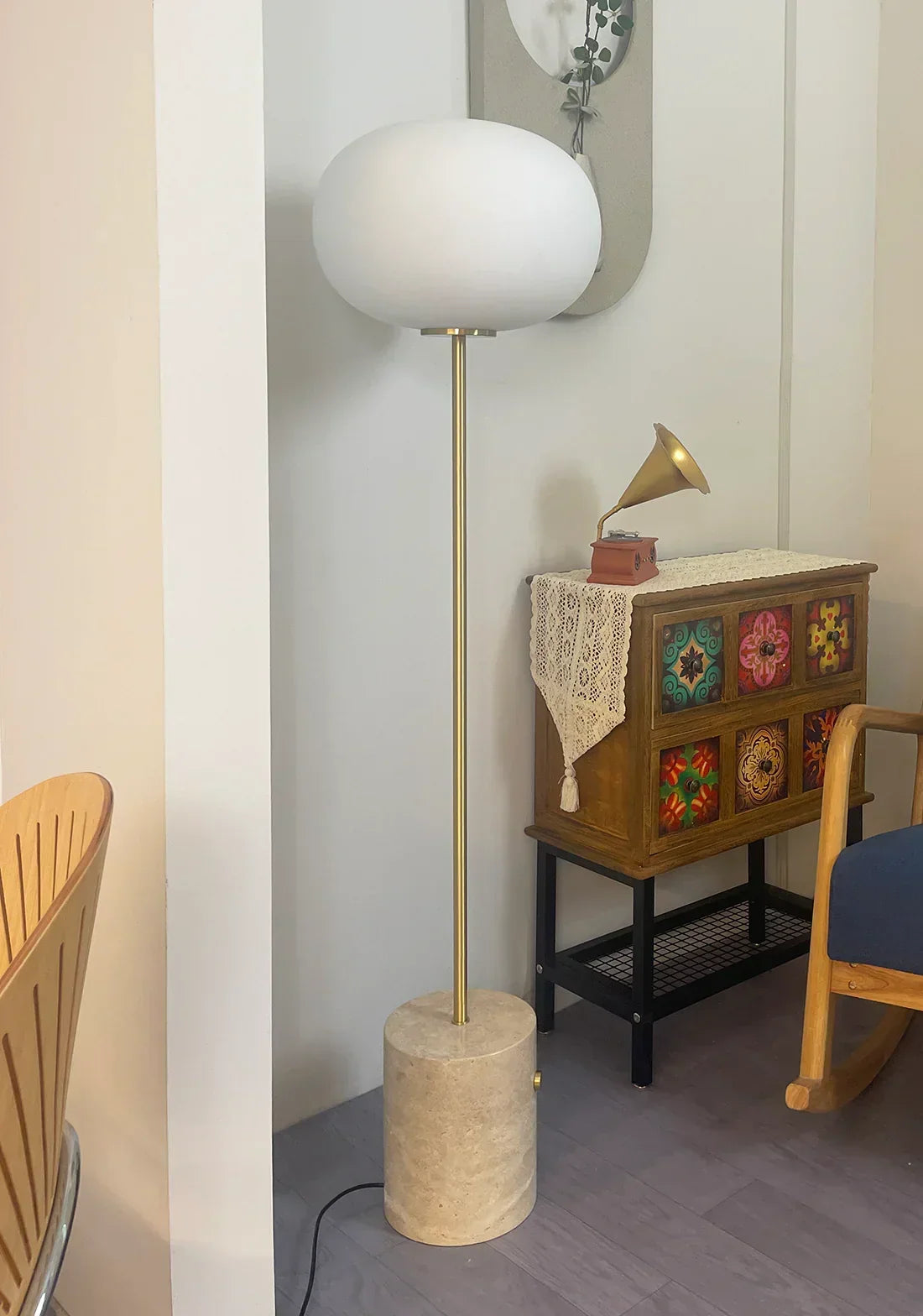 Pillar Lumina Glass Orb Travertine Floor Lamp – Travertine detail 7