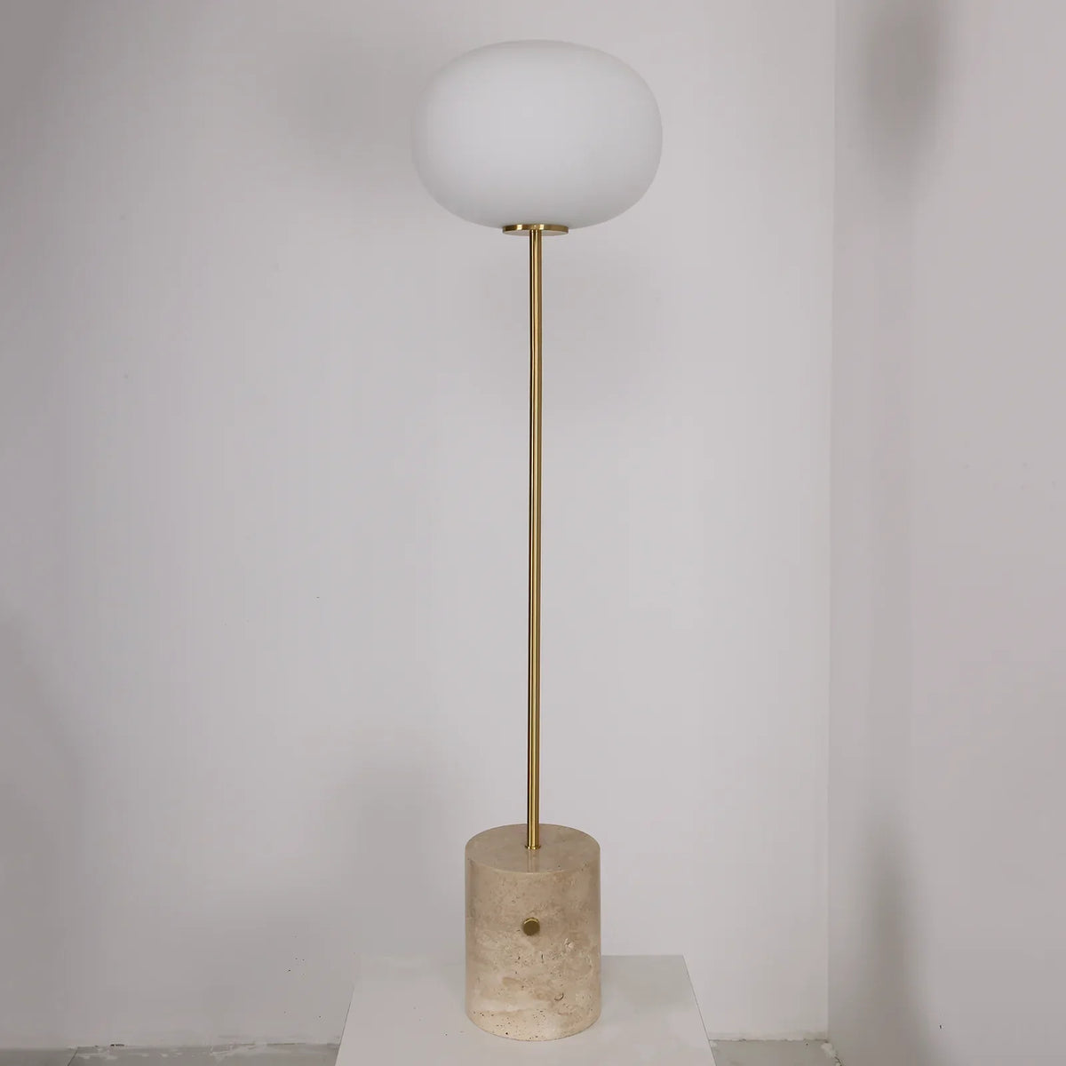 Pillar Lumina Glass Orb Travertine Floor Lamp – Travertine detail 18