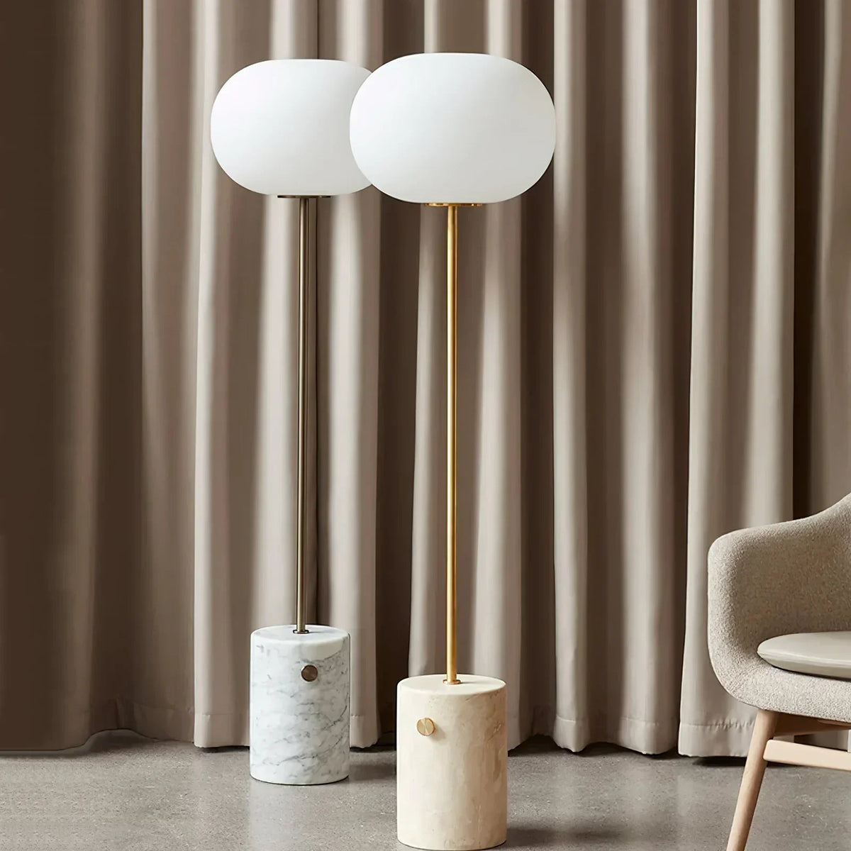 Pillar Lumina Glass Orb Travertine Floor Lamp – Travertine detail 4