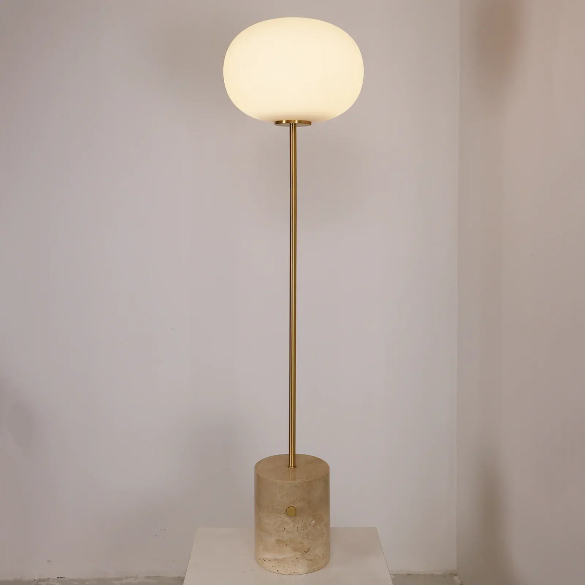Pillar Lumina Glass Orb Travertine Floor Lamp – Travertine detail 19