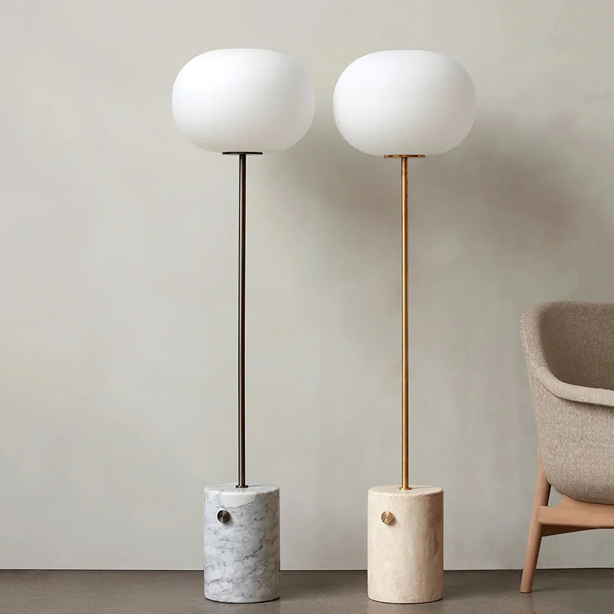 Pillar Lumina Glass Orb Travertine Floor Lamp – Travertine detail 2