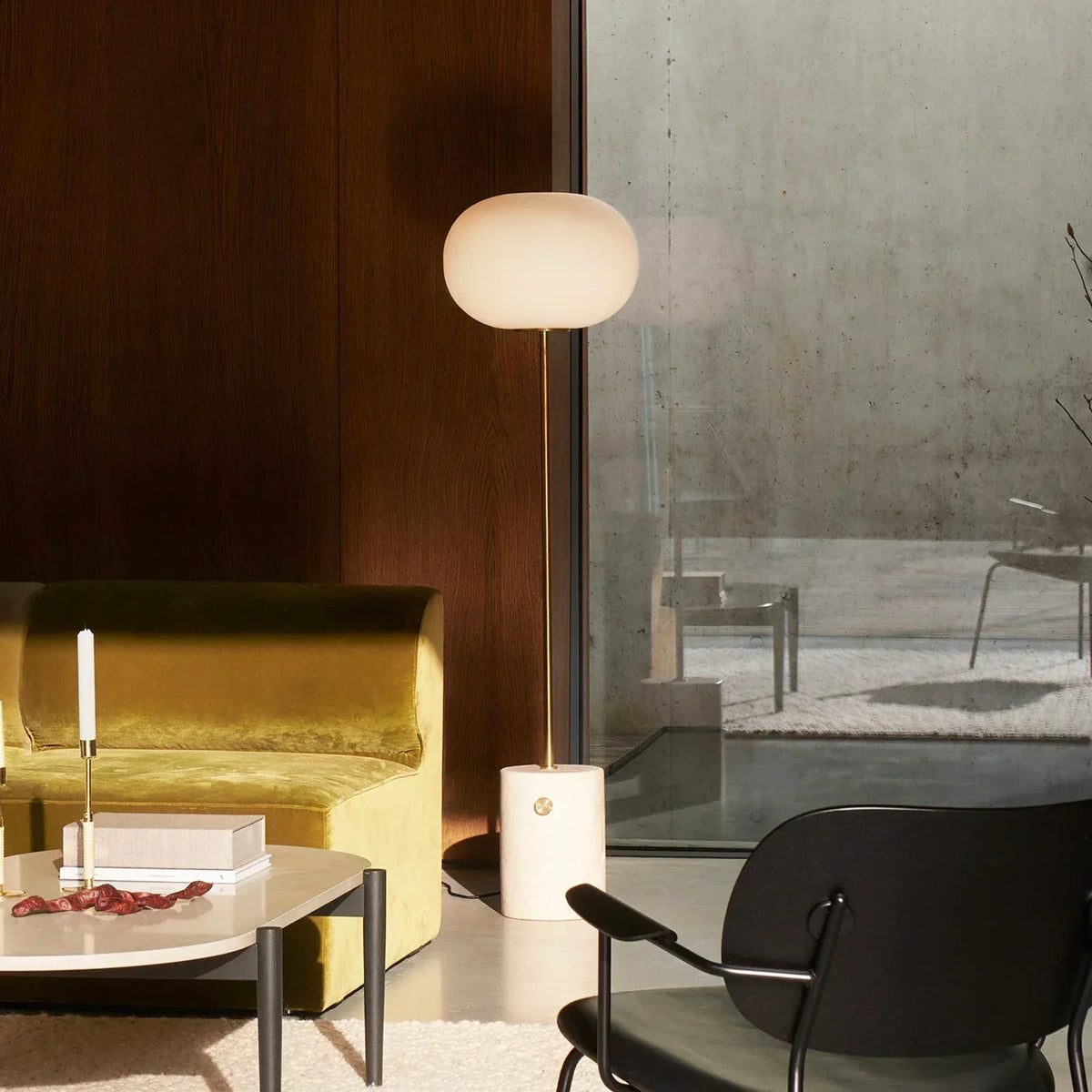 Pillar Lumina Glass Orb Travertine Floor Lamp – Travertine detail 3