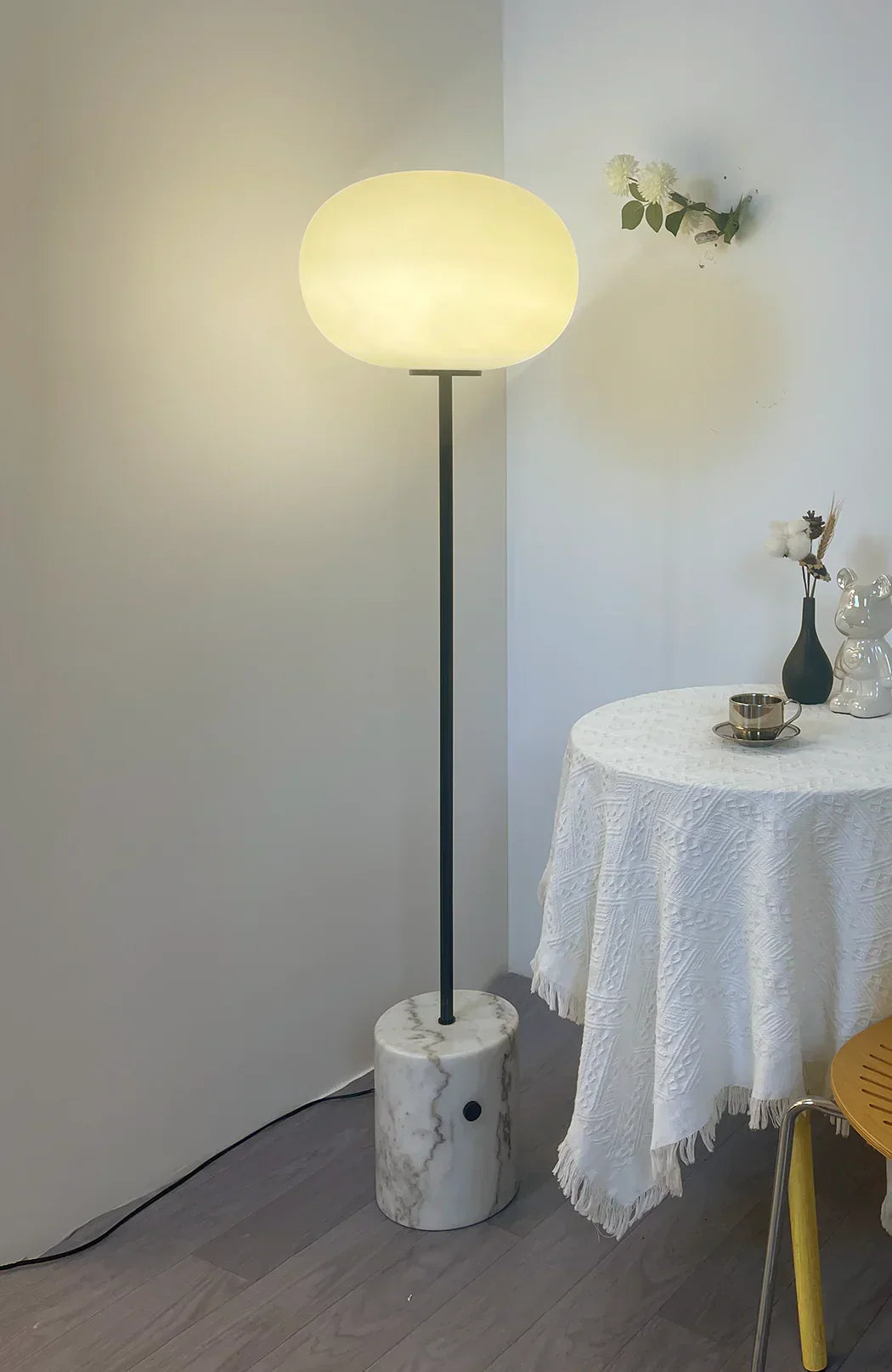 Pillar Lumina Glass Orb Travertine Floor Lamp – Travertine detail 8