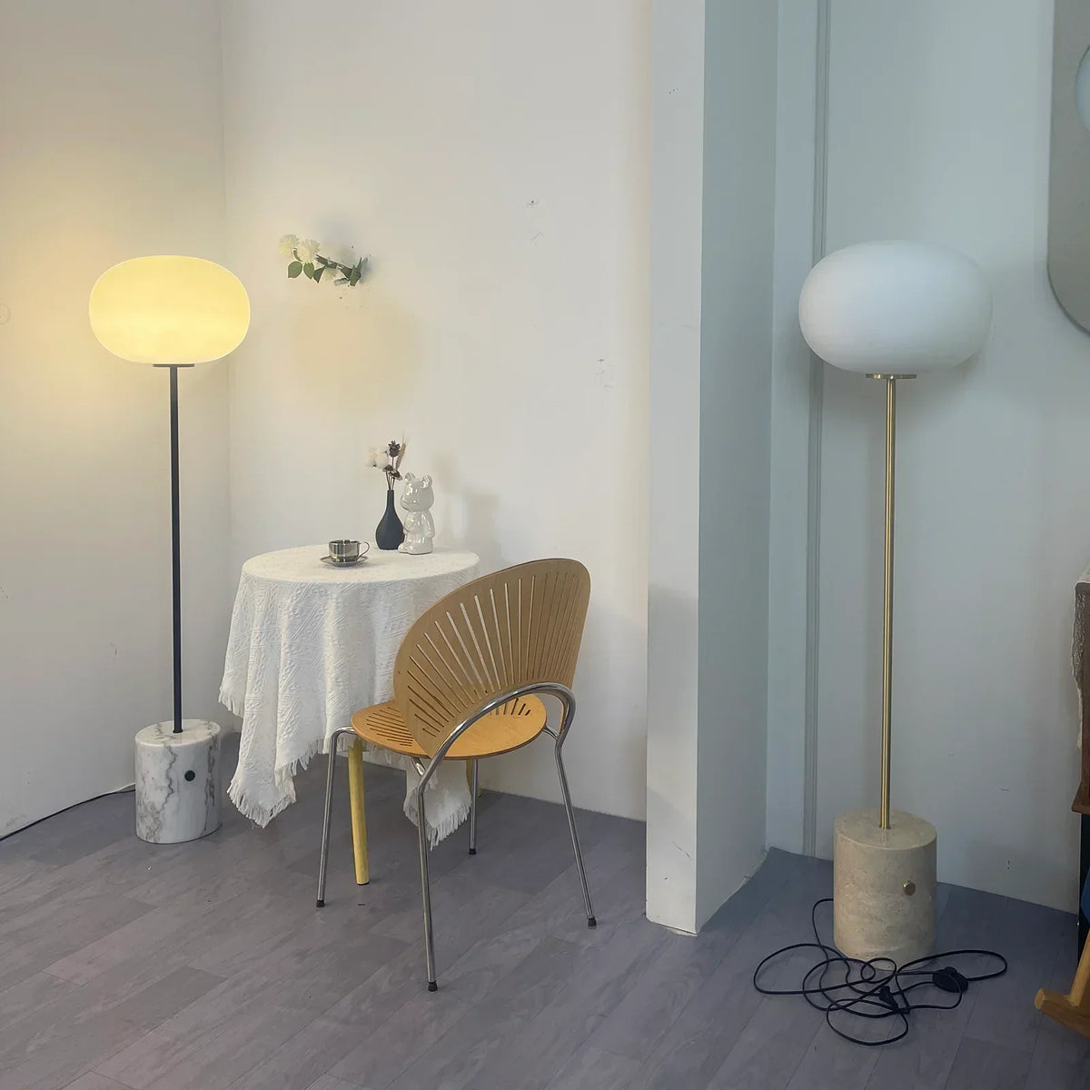 Pillar Lumina Glass Orb Travertine Floor Lamp – Travertine detail 5