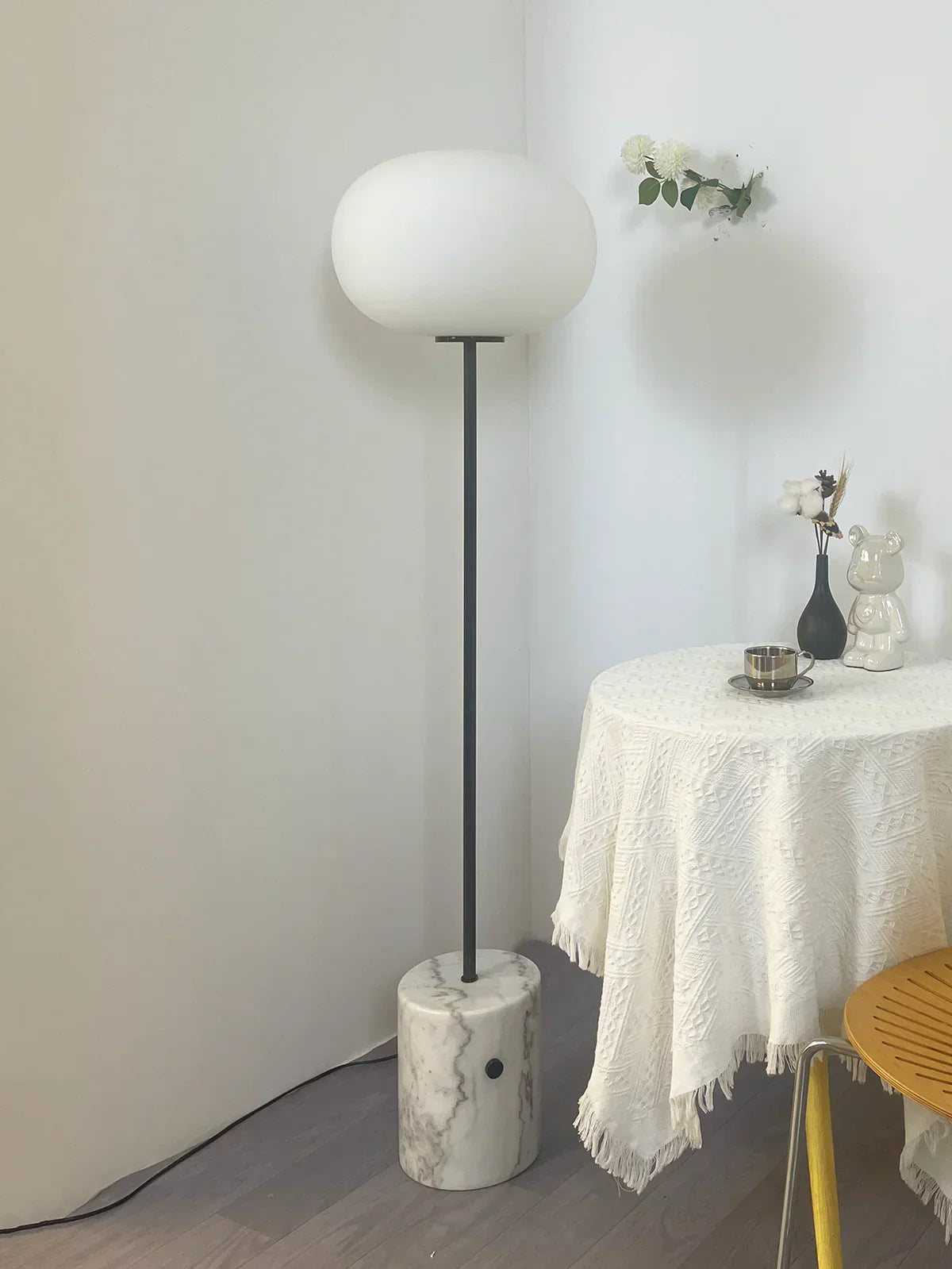 Pillar Lumina Glass Orb Travertine Floor Lamp – Travertine detail 12