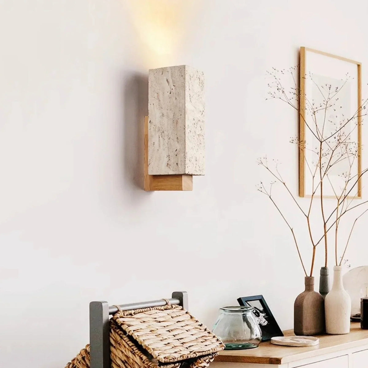 Rectangle Travertine Terra Form Wall Sconce – Travertine detail 2