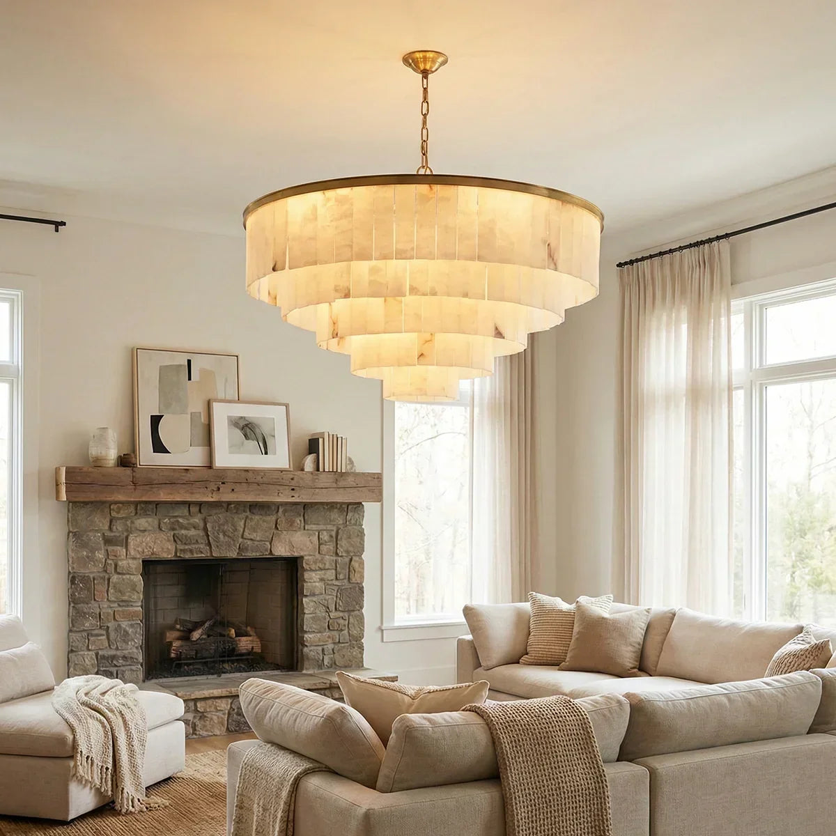 Rectangular Alabaster Tiered Round Chandelier – Alabaster detail 4