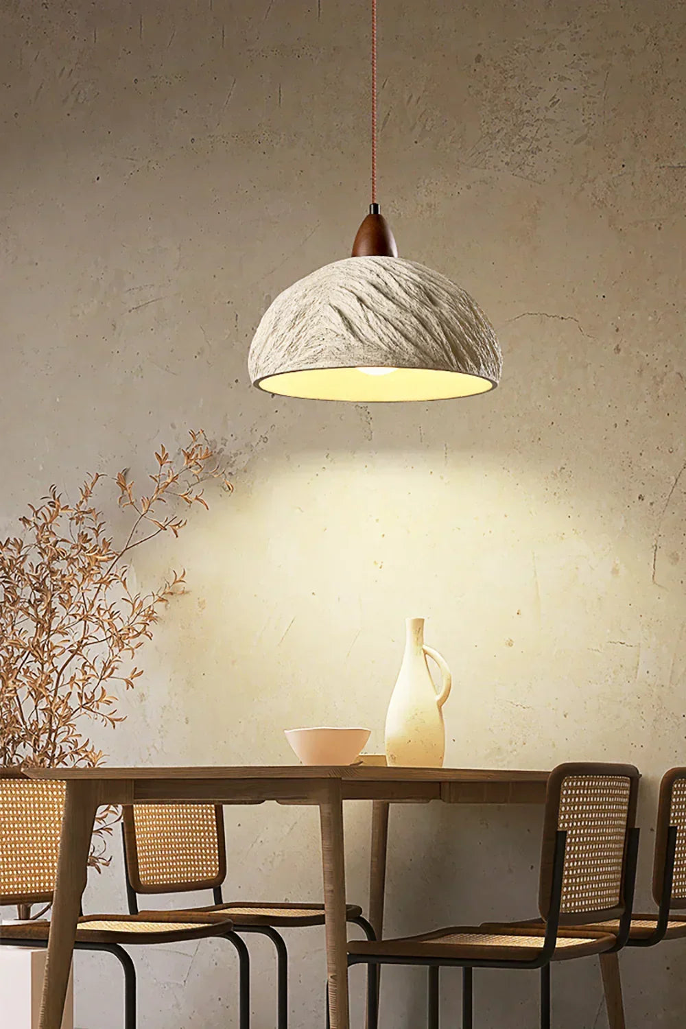 Retro Cement Round Wood Pendant Lamp – Wood detail 7